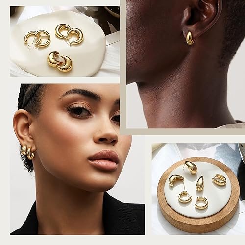 Gold Plated Hoop Earrings for Women – 14K Chunky Hypoallergenic Huggie Hoops